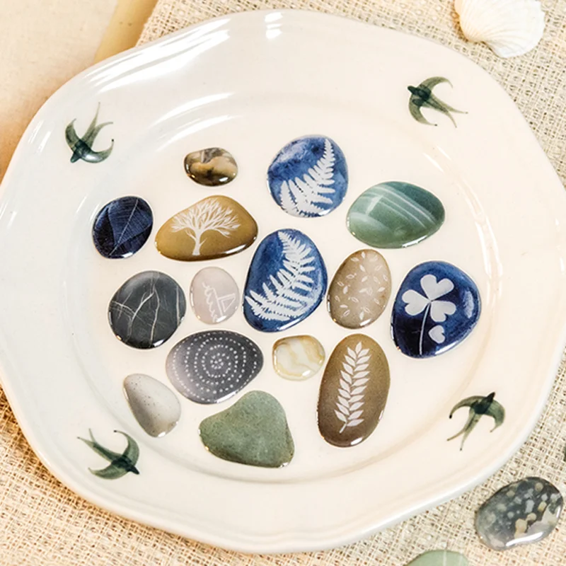 Mr. Paper Dropping Adhesive Sticker 1 Sheet/Pack Cute Leaf Printed Pebble Sticker Bottle Handbook Phone Case DIY Decoration Gift