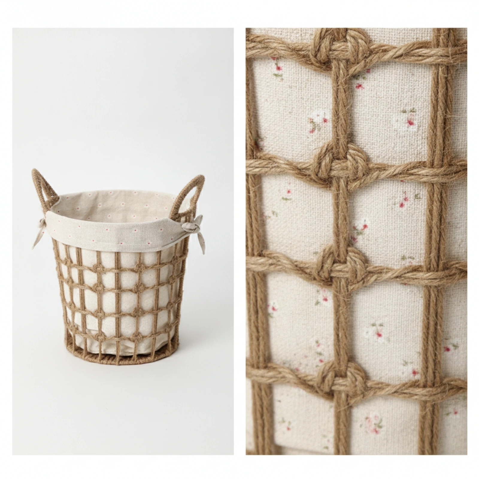 Rope Basket with Liner Decorative Cotton Rope Basket Woven Storage Bin with Handles Sturdy Laundry Hamper Lightweight