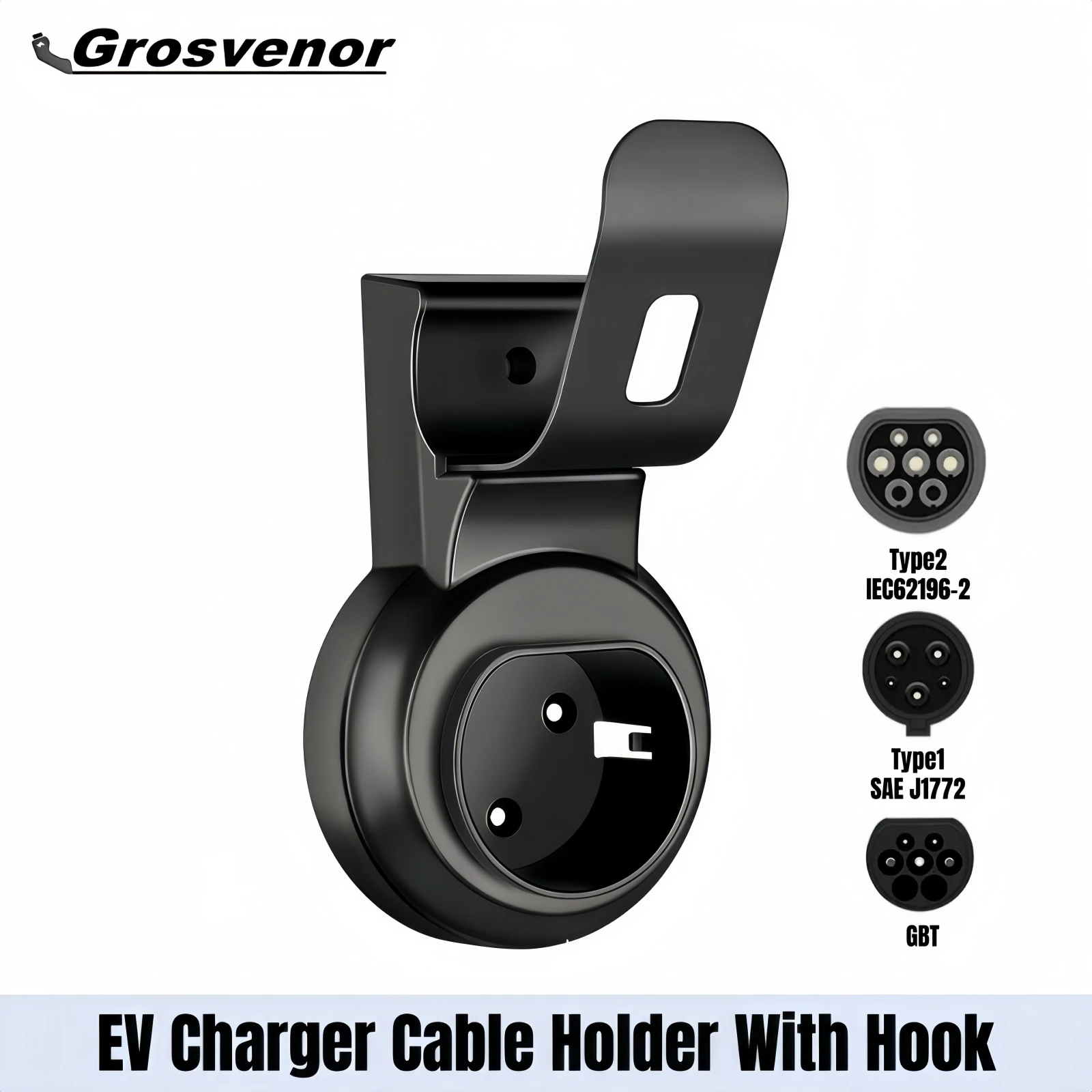 

EV Charger Holder with Hook Type2 Type1 GBT EV Charging Cable Organizer Wall Mount Holster Dock Plug Holder for Electric Vehicle
