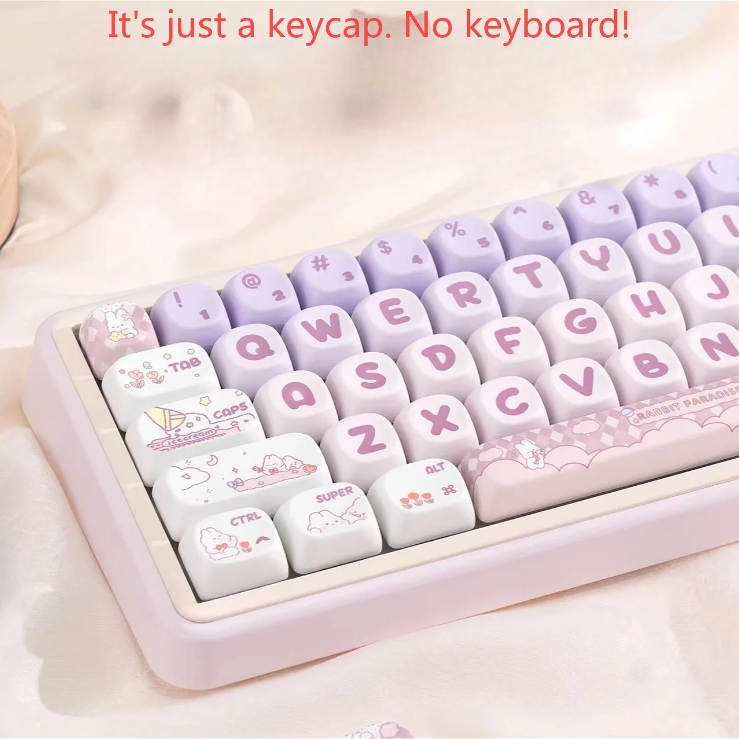 Little Rabbit Purple MOA Cute Keychain Kit PBT 142 Key Suitable for 60/64/84/98/108 Girls Magnetic Axis Mechanical Keyboard