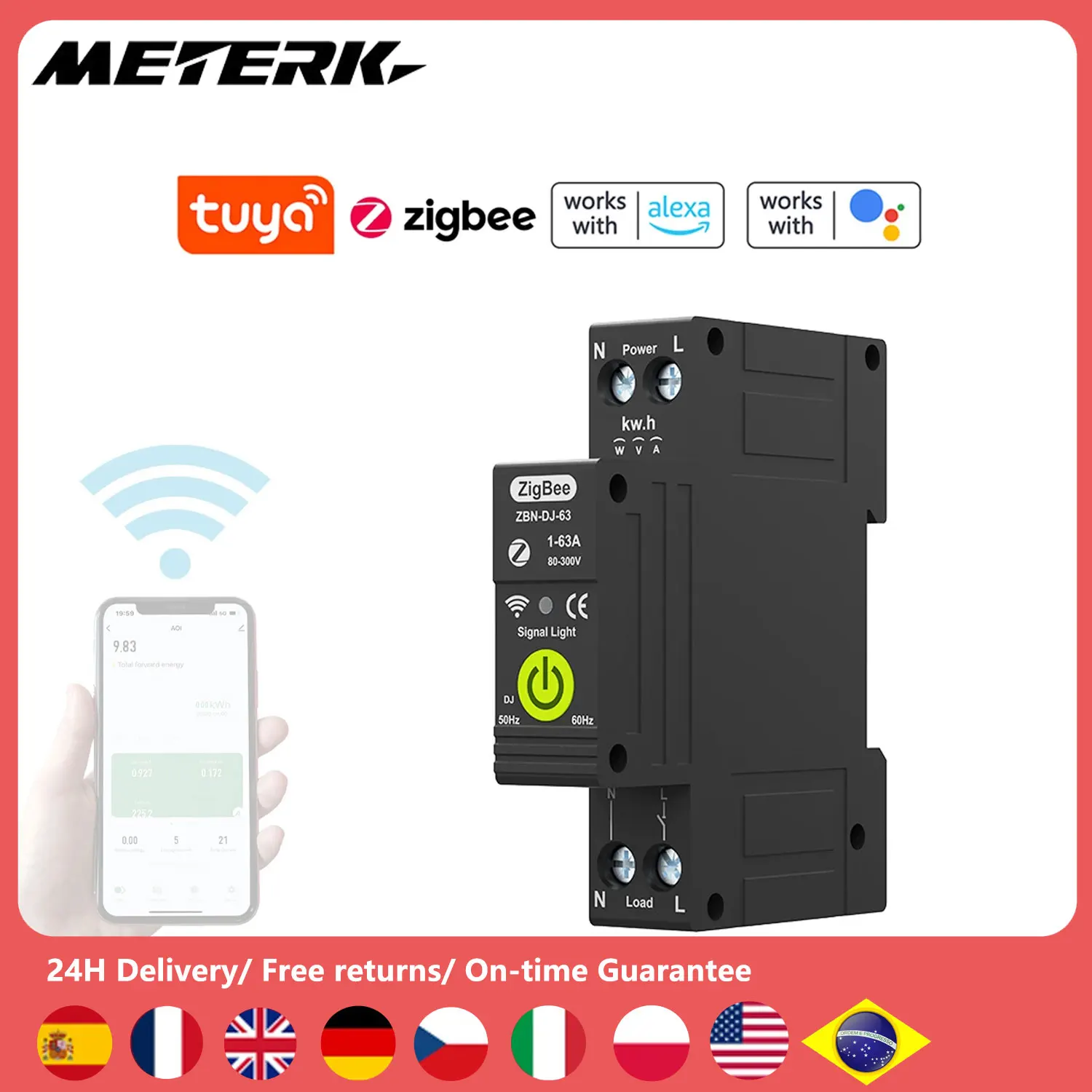 

Tuya Zigbee 1P Intelligent Circuit Breaker Photovoltaic Bidirectional Metering Energy Meter Reclosing Protector with Metering