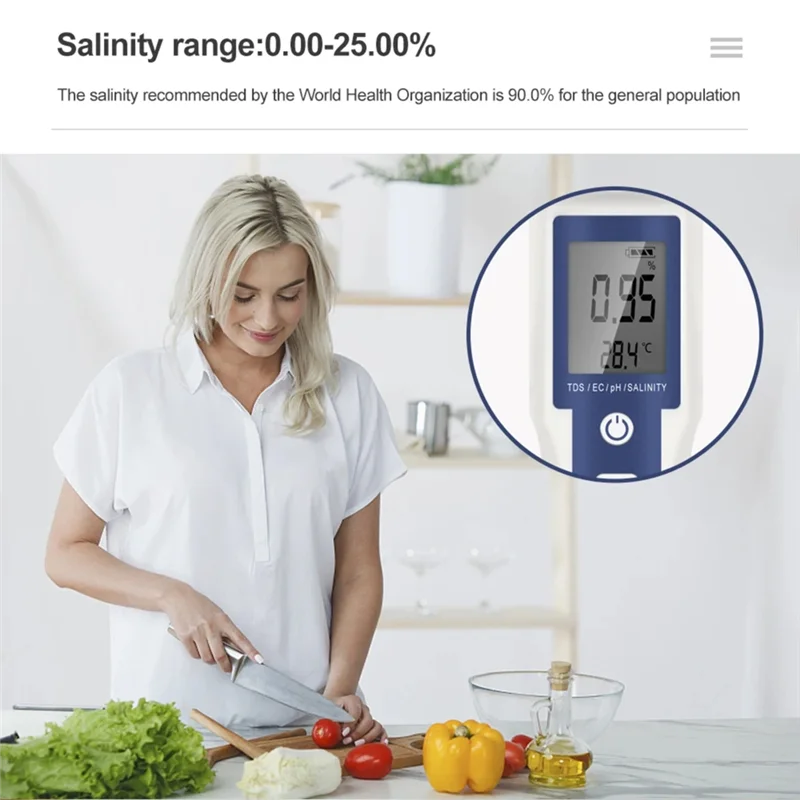 

A25F-For Water Tester 5 In 1 Digital PH TDS EC Meter Pen–Salinity Temperature Conductivity Filter Purity With Backlight