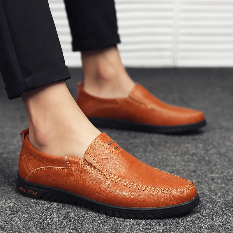 British Style Fashion Handmade Causal Shoes Men Lightweight Leather Business Moccasins Male Non-Slip Walking Loafers Size 37-47