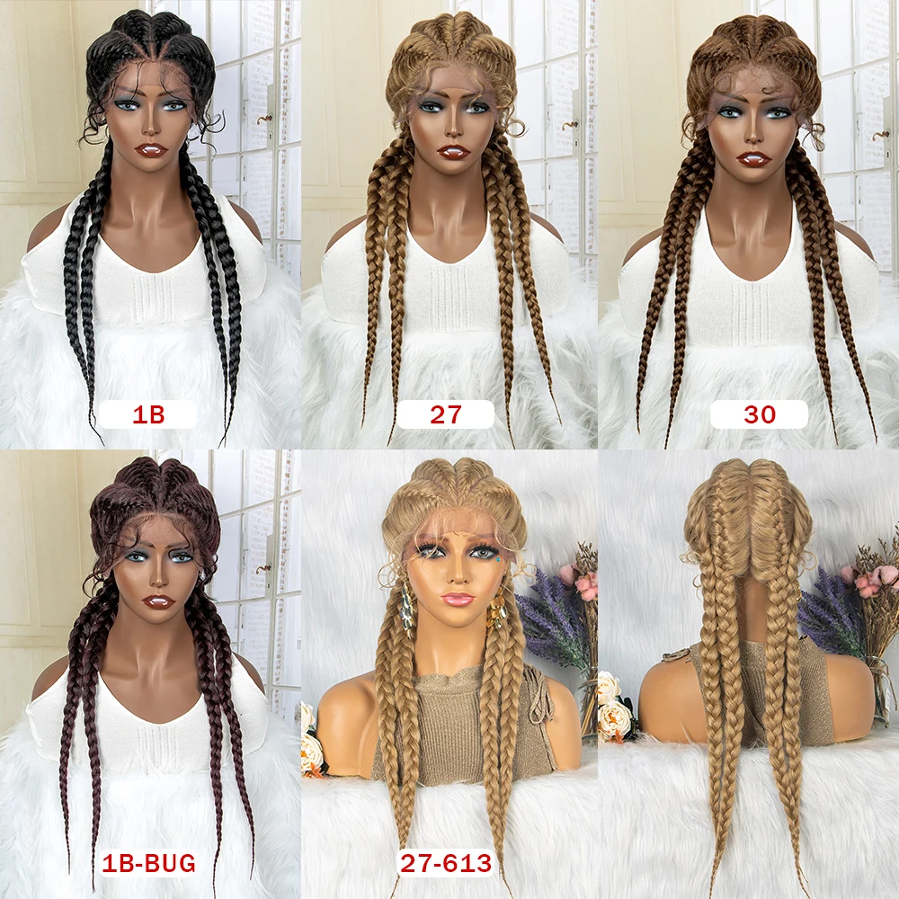 26 Inches Short Box Braids Lace Frontal Wig African Synthetic 4 Braid Wig with Baby Hair for Afro France Women Box Braid Wig