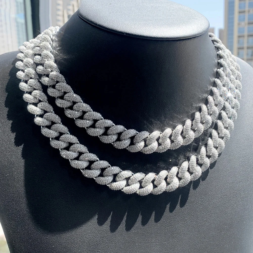 2025 High Quality Iced Out Bling 15mm Width Round Full Paved Cuban Link Chain Bracelet Necklace Hip Hop Men Jewelry