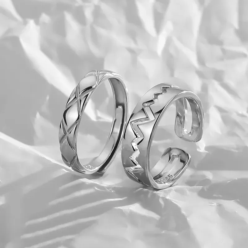 Stay Safe Ring Men Trend Ins Open Ring Single Retro Stacked Strap Two Piece Set Fashion Jewelry Accessory For Daily Wear
