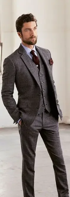 

Grey Tweed Wedding Suits For Men Warm Classic Jacket Custom Slim Fit 3 Piece Groom Tuxedo Prom Party Blazer Sets Terno Masculino