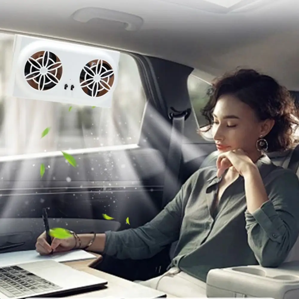 Solar Panel Car Window Fan Dual Fans Powerful Ventilation Solar Powered Fan Portable Air Vent USB Charging Car Ventilator