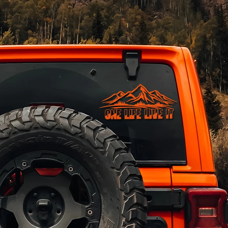 One Life Live It Mountain Decal, Inspirational Quote Vinyl Sticker for Car Window, Truck SUV RV, Nature Wilderness Outdoor
