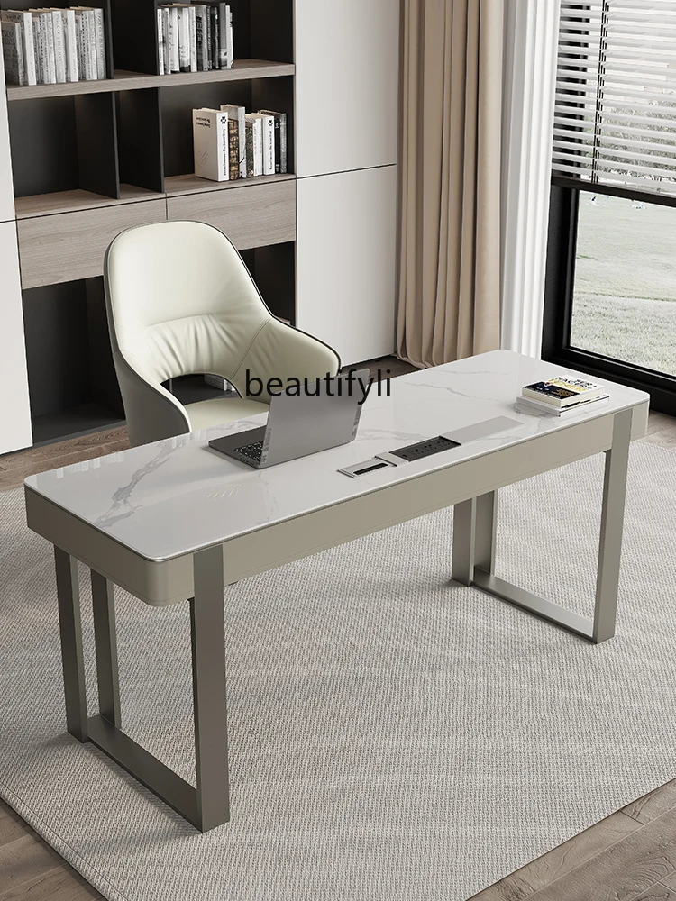 Affordable Luxury Style Stone Plate Desk Chair Combination  Simple Home Bedroom Writing Desk Italian Minimalist Computer Desk