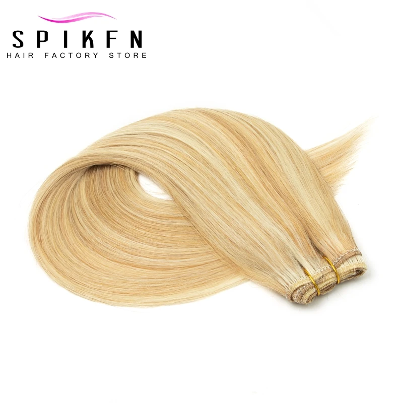 Extensions de Cheveux Naturels Lisses et Soyeux à Double Trame de 12 à 24 Pouces, Mèches Blondes à Reflets, 50g