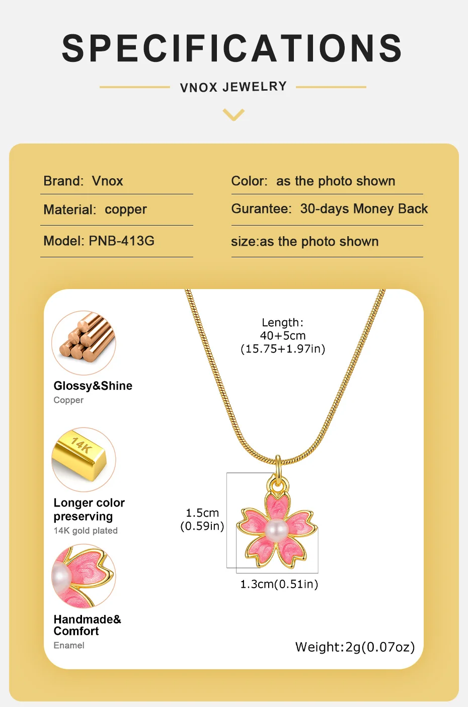 Vnox Exquisite Tropfenöl Rosa Blumen Imitationsperlen Anhänger Halskette für Frauen Vergoldete Süße Blumen Schlüsselbein Kette Schmuck – Detail 4