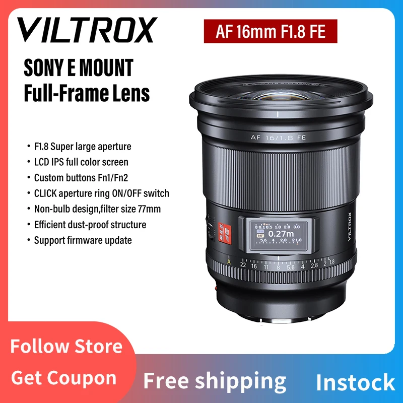 

VILTROX 16mm F1.8 Sony E Camera Lens Full Frame Large Aperture Ultra Wide Angle Auto Focus Lens With Screen For Sony ZV-E1 A7RV