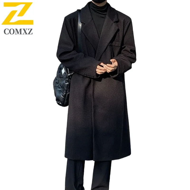 COMXZ Feishun 2024 Casual Loose Mid Length Wool Coat Men Youth Korean Autumn Winter Fleece Thick Fashion Hong Kong Style Coat