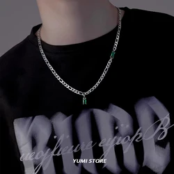 Vintage Emerald Zircon Necklace For Man Woman Fashion Titanium Steel Splicing Pendant Necklace Unisex Jewelry Hip-hop Accessorie