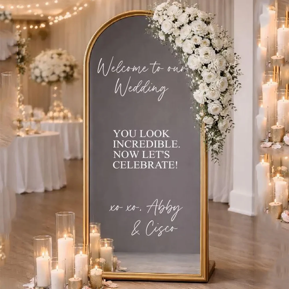 Custom Mirror Wedding Decal Welcome To Our Wedding Decal Welcome Sign Vinyl Stickers Wedding Names And Dates Mirror Decal