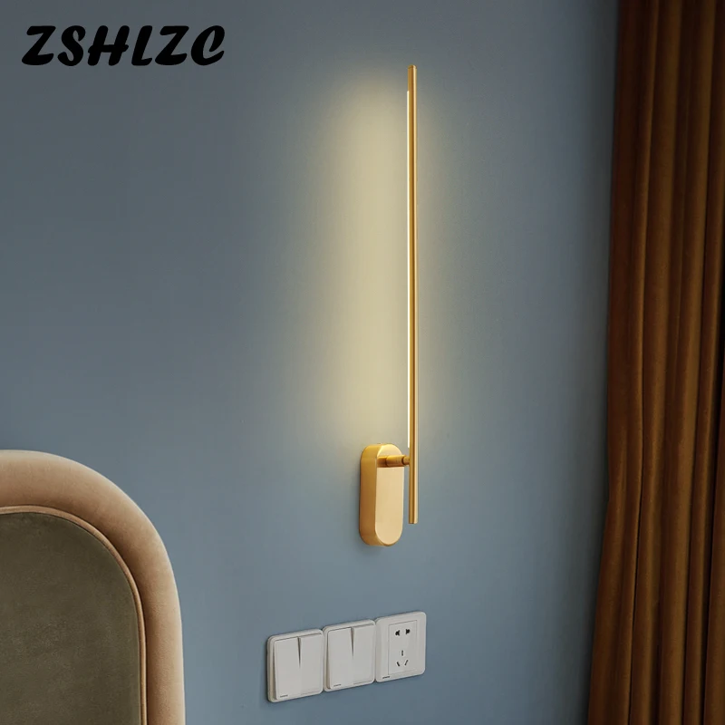 

Modern Led Wall Lamp AC90-260V Copper Wall Light Fixtures Line Long Sconce For Living Room Bedroom Bedside Indoor Decor Lighting