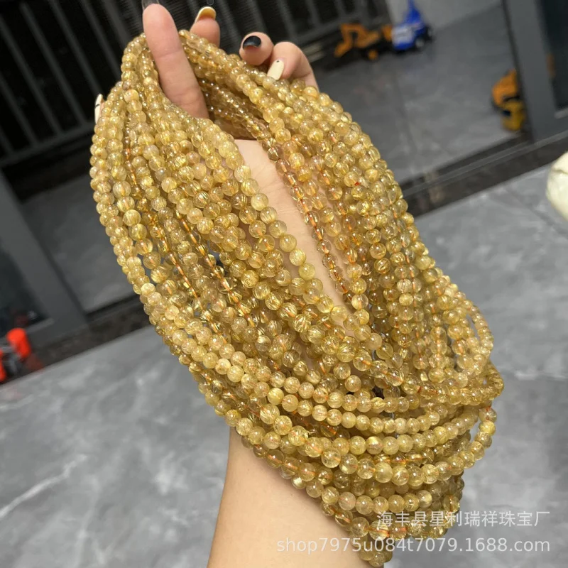 

Stone Natural Three-Circle Bracelet Hairline Golden Yellow Rutilated Quartz Mult