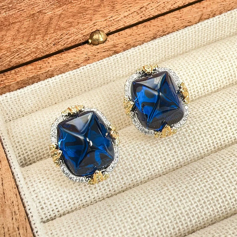 

Wholesale 2025 New Square Blue Quartz Stud Earrings For Women