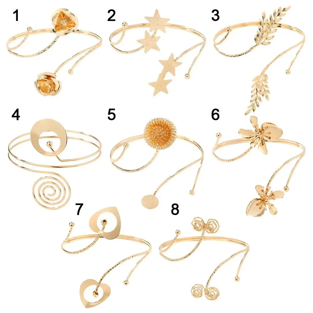 2 pçs/set moda metal braço pulseira ajustável braço corrente ampla aberta pulseira braçadeira jóias acessórios