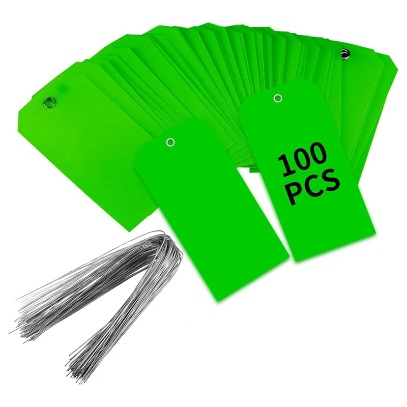 100 peças 4 3/4 Polegada x 2 3/8 Polegada etiquetas de envio de plástico com fios etiquetas de rotulagem em branco etiquetas de pendurar à prova d' água (verde) fácil instalação