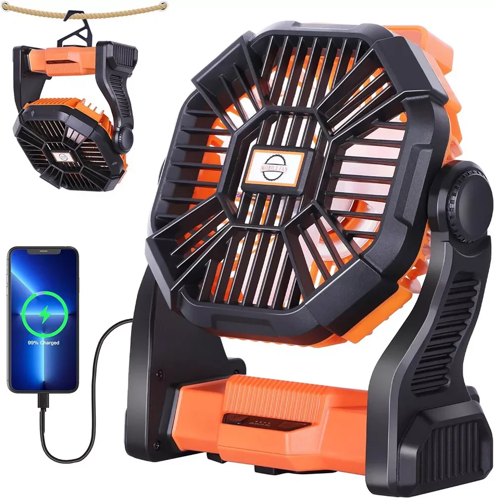 

Portable Outdoor Camping Fan With LED Lantern USB Rechargeable Battery Powered Tent Fan Long-lasting Power Summer Cooling Tools
