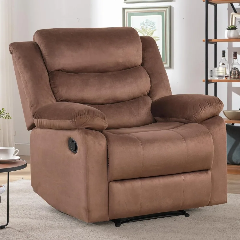 Manual Recliner Chair with Overstuffed Arm and Back, Comfy Fabric Reclining Single Sofa for Living Room, Recliner