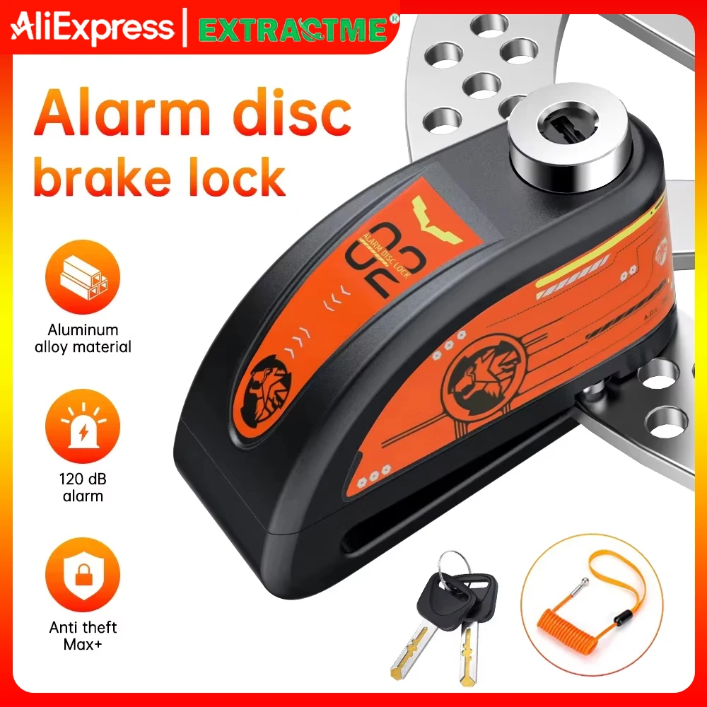 Extractme Motorcycle Disc Brake Lock with 120dB Alarm  Wheel Disk Padlock Security Anti-Theft Lock Cycling Motorbike Accessories