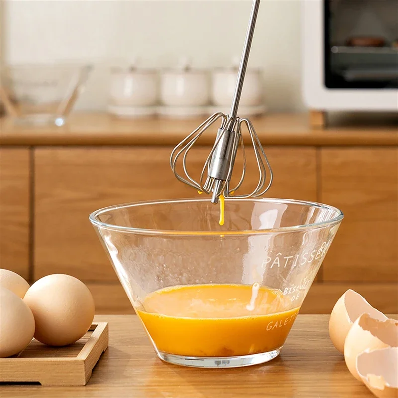 Egg Beater Semi Automatic Mixer Manual Self Turning Stainless Steel Easy Whisk Hand Blender Egg Cream Stirring Baking Cooking