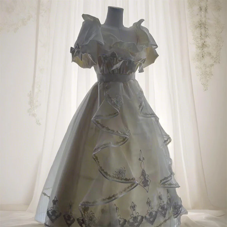 

French Elegant Fairy Lace Puffy Dresses Women Summer New Waist Slim Princess Dress Aesthetic Short Sleeve Vintage Party Outfits