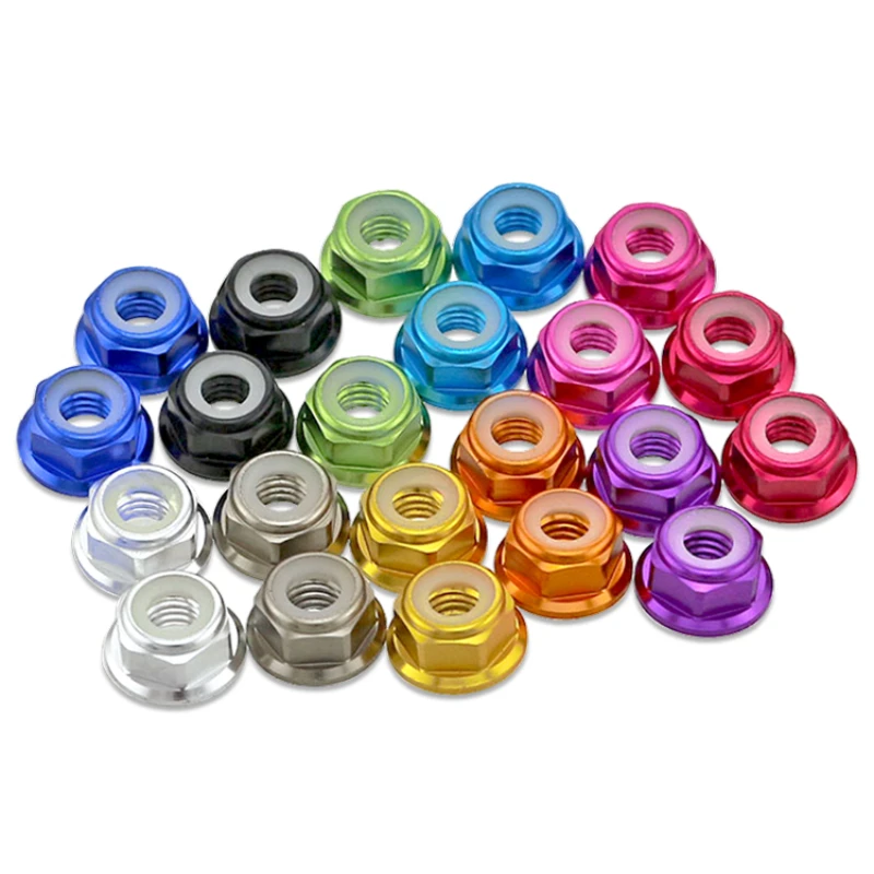 M2 M3 M4 M5 M6 Colored Aluminum Alloy Flange Nut, Nylon Insert Lock Nut, Self-Locking Nut, Nylon Rivet Nut