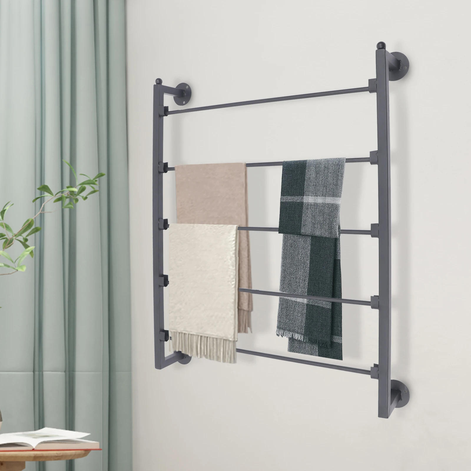 LOYALHEARTDY Wall Mounted Display Rack 5-Layer Tie Scarf Rack Belt Towel Holder Ribbons Rack Wrapping Paper Ribbon Organizer