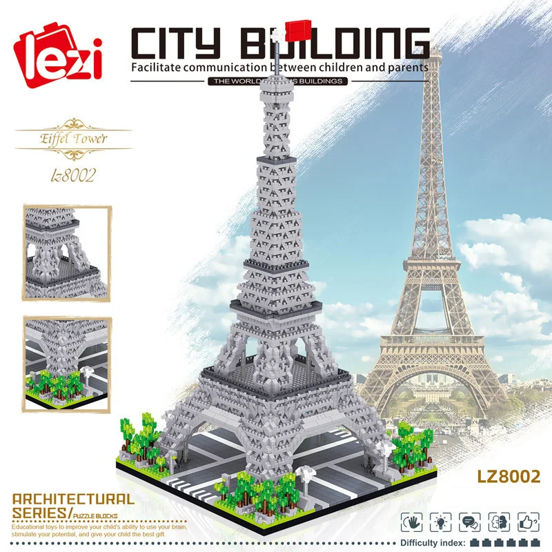 World Architecture Mini Building Blocks France Paris Eiffel Tower City Model DIY Mini Diamond Bricks Toys for 