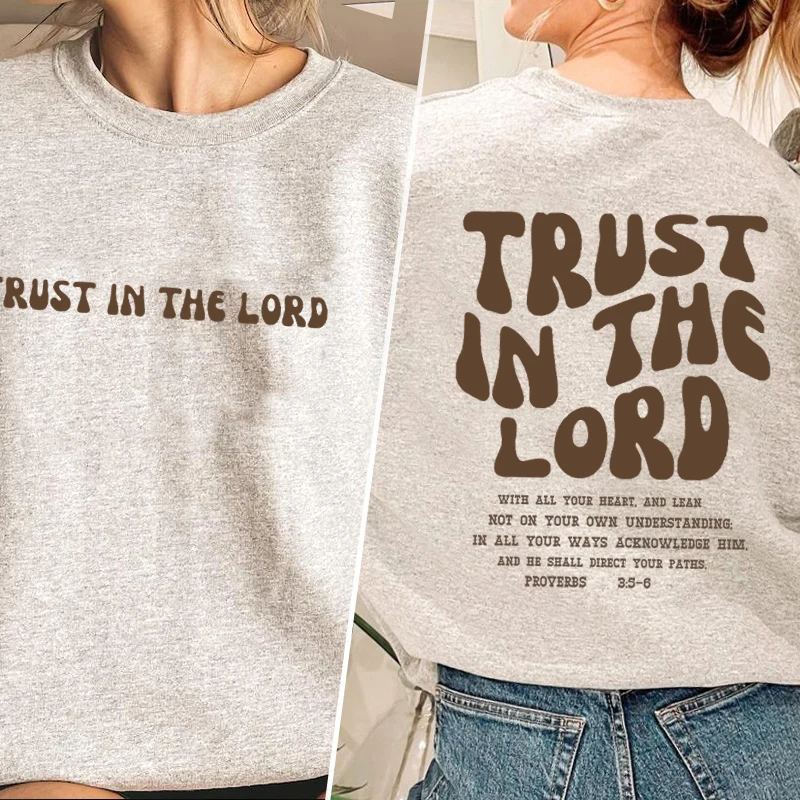 Faith Over Fear Christian Sweatshirt Trust In The Lord Women Jesus Hoodie Bible Verse O Neck Sweatshirts Pullover Clothes Coat