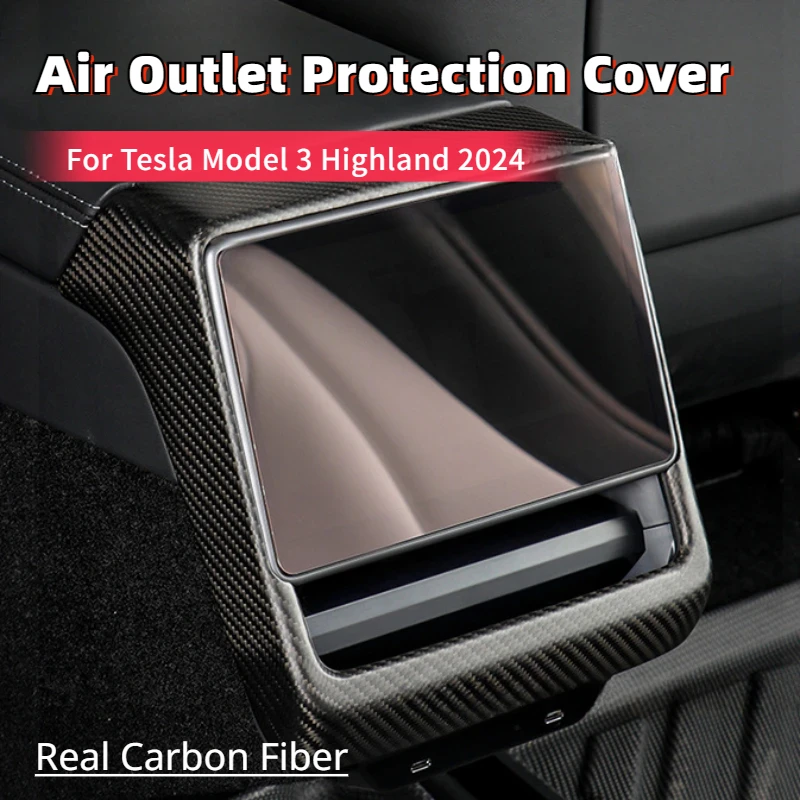 Air Outlet Protection Cover for Tesla Model 3 Highland 2024 Real Carbon Fiber 3K240G Rear Outlet Frame Cover Car Accessories