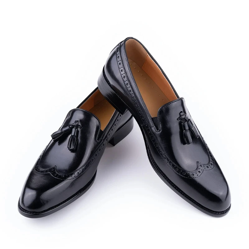 New Style Business Men Loafers Shoes Genuine Cowhide Handmade Sewing Casual Formal Wedding Party Slip on Pointed Dress Shoes Man