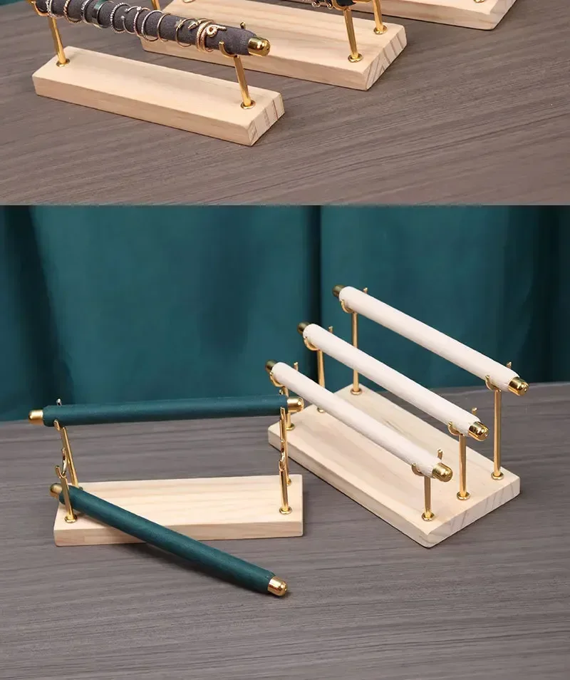 Solid Wood Base Multi-Layer Ring Display Rack with Removable Metal Sponge Stick Ring Holder for Jewelry Storage Organization