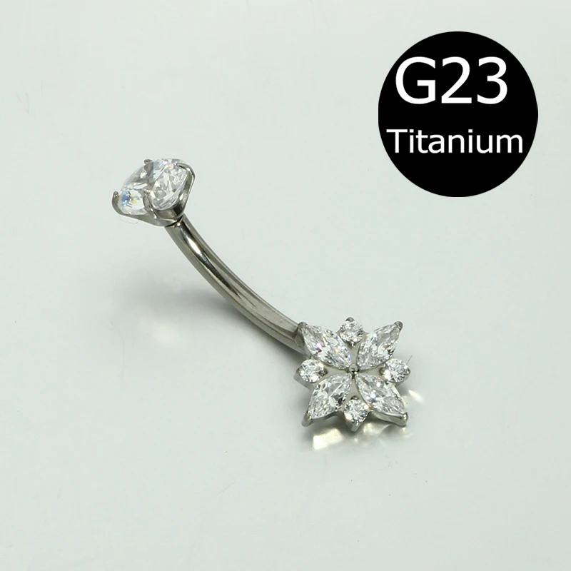 14G G23 Titanium Belly Button Ring with Zircon
