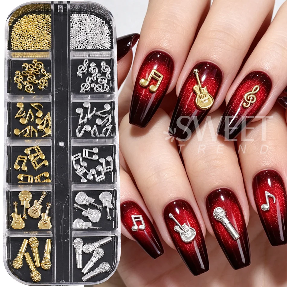 1/2 Stück Metall-Nagelkunst-Dekoration Gemischte Gold-Silber Musiksymbol Mikrofon-Design Nagelcharms DIY Maniküre-Zubehör Nagelbedarf – Detail 2