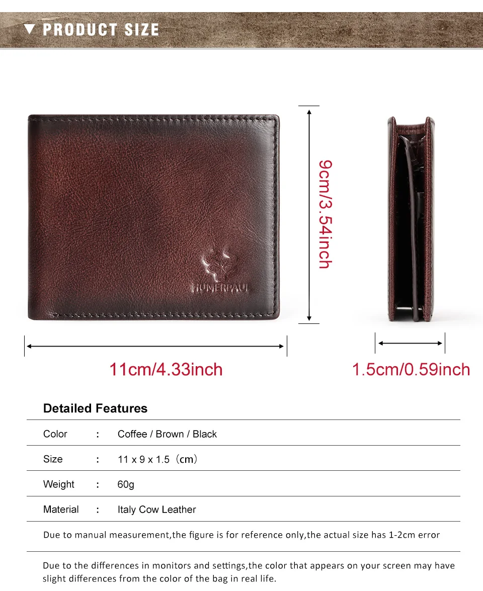 HUMERPAUL Geldbörse für Herren, echtes Leder, RFID-blockierend, Bifold, stilvoller Kartenhalter, Geldbörse mit Ausweisfenster, klassische Herren-Geldtasche – Detail 2