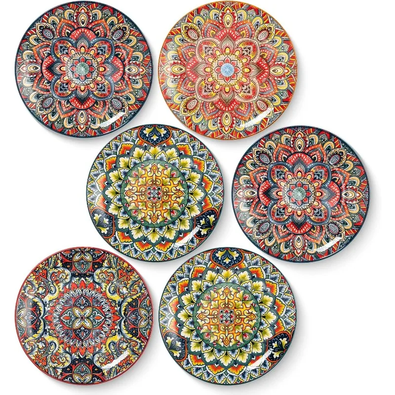 

8" Colorful Salad Plates Set of 6, Ceramic Dinner Plates for Pasta, Pancakes, Steak, Porcelain Porcelain Serving Dishes