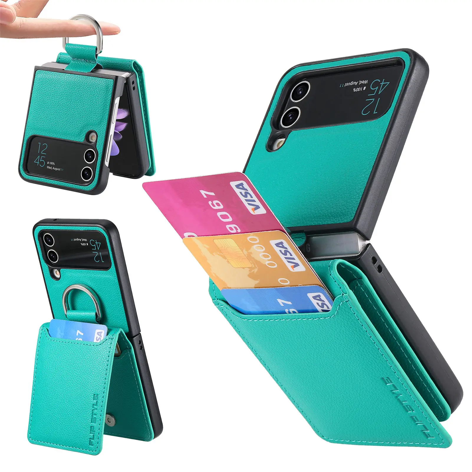Vertical Cards Solt Magnetic Wallet Ring Holder Leather Case for Samsung Galaxy Z Flip 8 7 FE 6 5 4 Flip4 5G Zflip4 Stand Cover