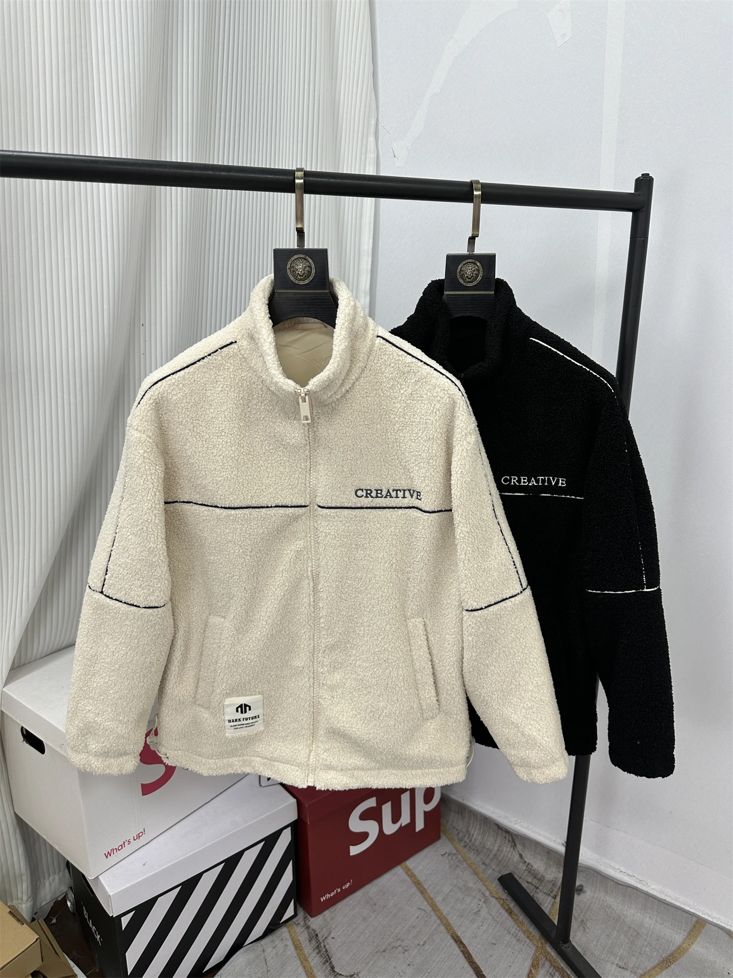 

Warmth And Sle: Thiened Lamb Velvet Jaet Stand Collar Casual Faionable Winter Outerwear for Men Stand Fit CleanFit