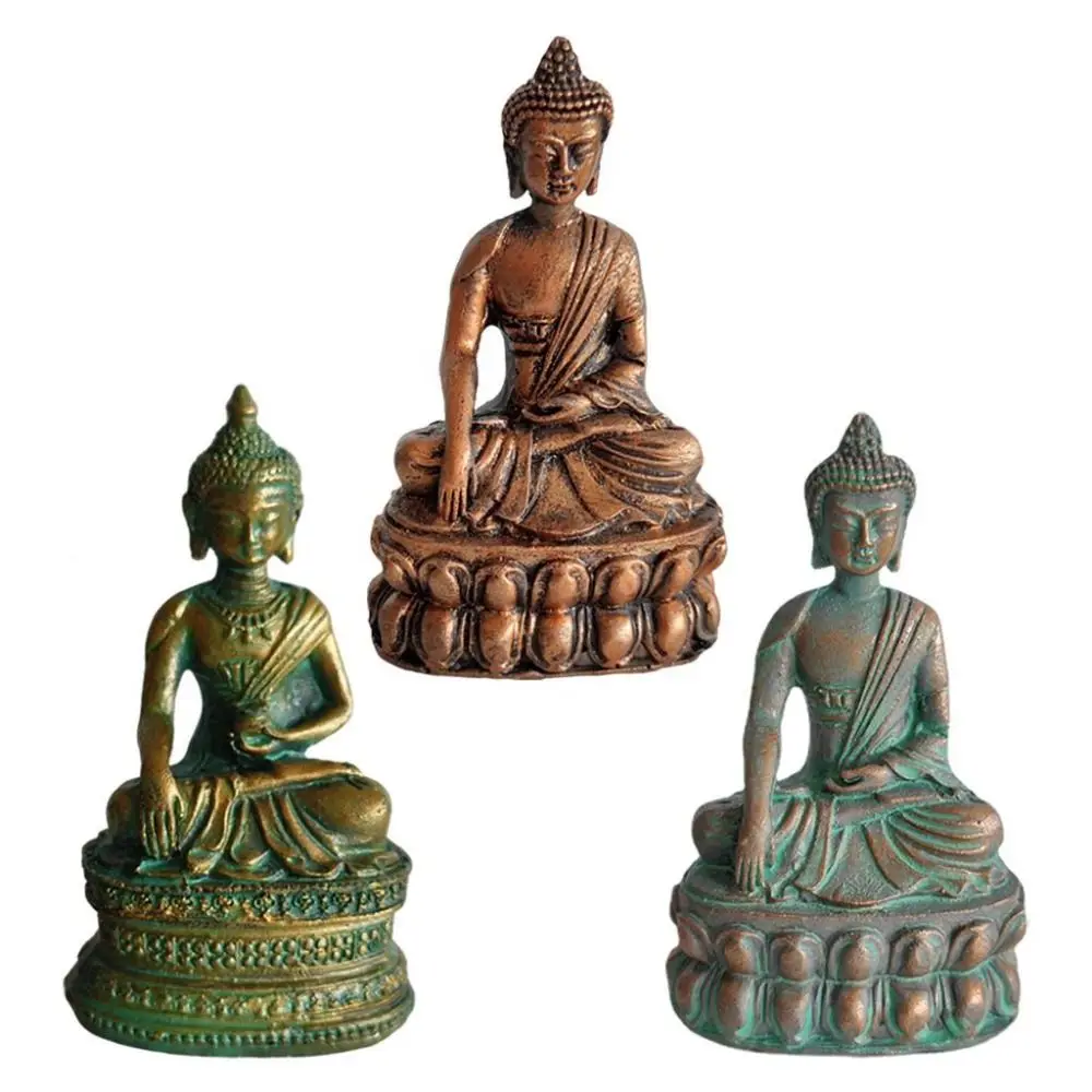 Hand Painted Pharmacist Buddhist Sculpture Resin Retro Medicine Buddha Statue Buddha Crafts Resin Sitting Buddha Micro Landscape