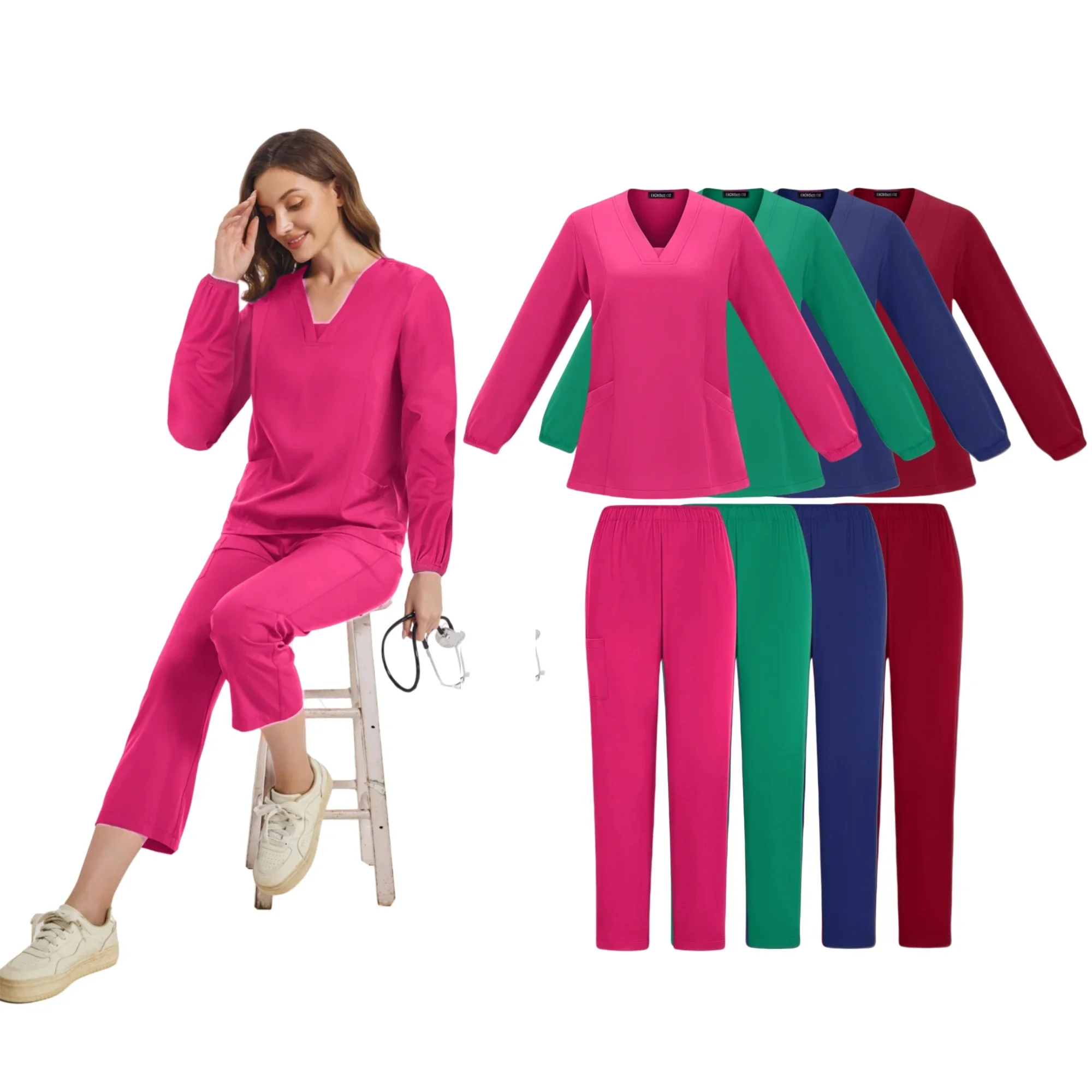 

Surgical Uniforms Woman Scrubs Set Medical Nurse Fashionable Nursing Medical Scrubs Long Sleeve Top Jogger Sets Scrub Uniform