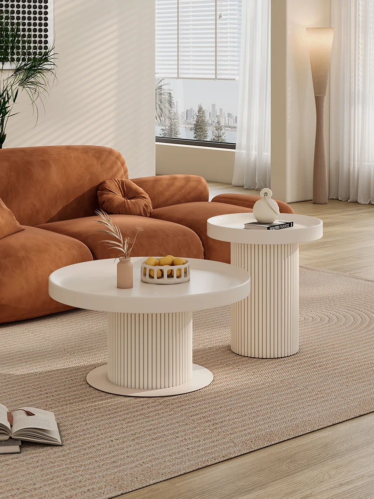 

French light luxury high sense minimalist modern simple small apartment living room household round small table cream wind coffe
