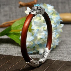 Xizang Spatholobus Naturally Caulis Spatholobi Open Bracelet Tibetan Silver Ethnic Style Old Vine Wood Jewelry Couple