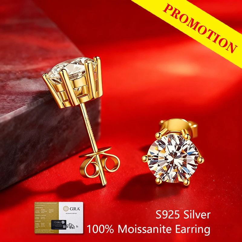 Promotion Moissanite Earrings for Women Pass Diamond Testing Pen Ear Studs 925 Sterling Silver Fine Jewelry GRA Certificate