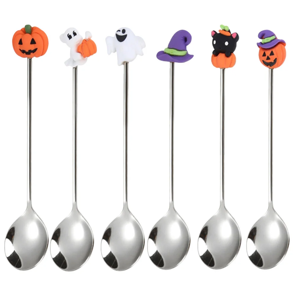 6 Pcs Cocktail Spoons Dessert Drink Stir Mingle Mocktails Cream Multipurpose Halloween Tableware Metal Bride