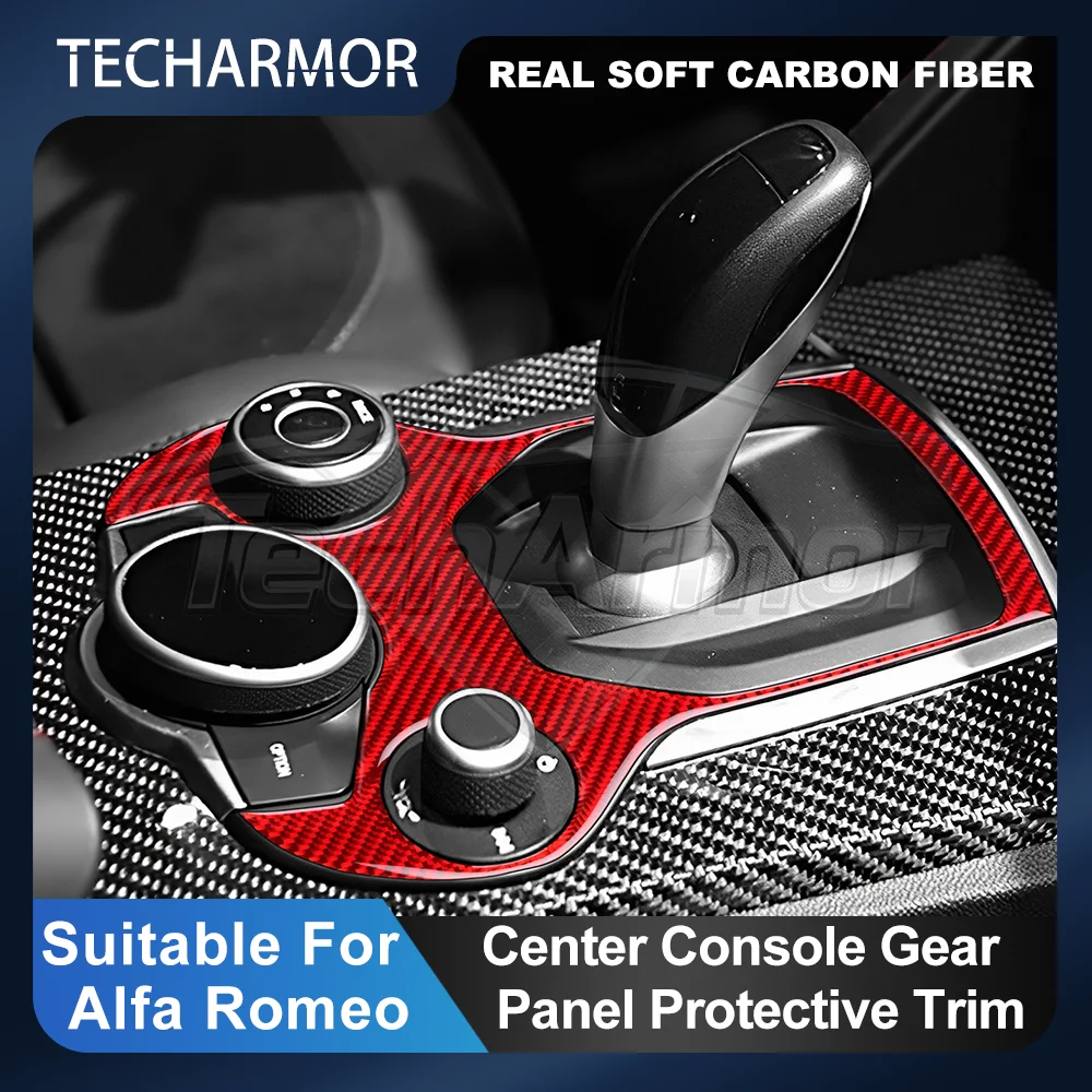 Carbon Fiber Central Console Panel For Alfa Romeo Giulia 2015-2019 Gear Shift Storage Box Frame Cover Car Protector Sticker Trim